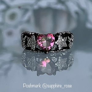 Pave Moon & Stars Mystic Topaz Ink Black Plated Silver Womens Ring Dark Elegance